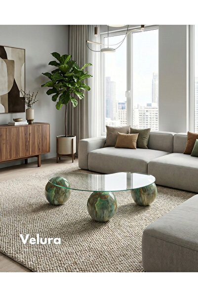 Velura Home & Living Jungle Top Sehpa & Şeffaf Fasülye Cam Küre Orta Sehpa - ...
