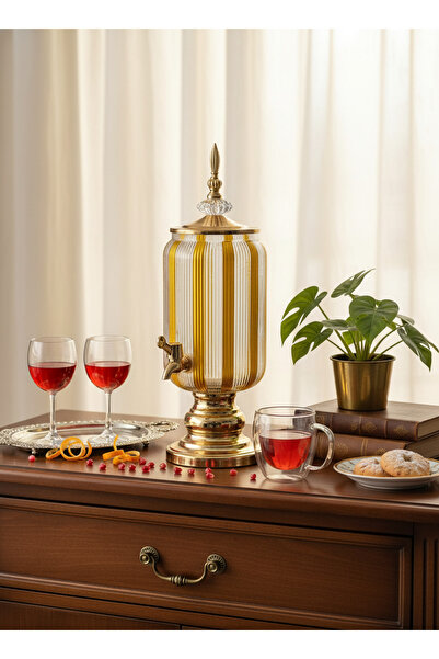 Living موزع مشروبات زجاجي للماء والعصير والشاي المثلج بلون العسل الصافي، سعة ...