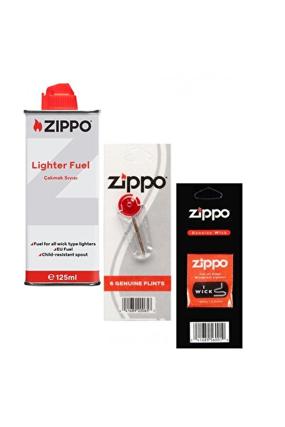 Zippo Çakmak ikmal Seti 1 Bidon Benzin 1 Fitil 1 Paket Taş Set5