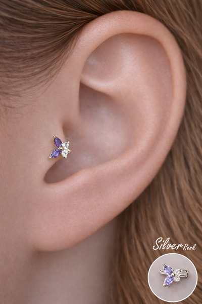 Sacce Scarves&Accessories Mor Kelebek Halka Tragus Piercing Helix Kıkırdak Lo...