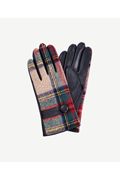 Yargıcı Plaid Fabric Leather Gloves