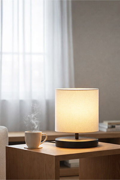 HOMİNG Design Abajur Mini Boy Beyaz Kumaş Başlık