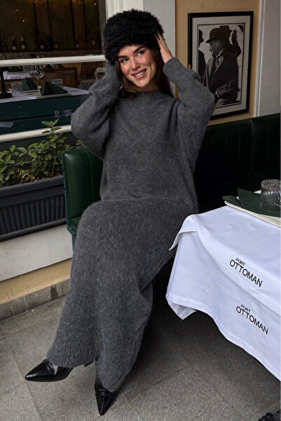 Madmext Ανθρακί Πλεκτό Γυναικείο Φόρεμα με Λαιμόκοψη Ποδηλάτου MG2611