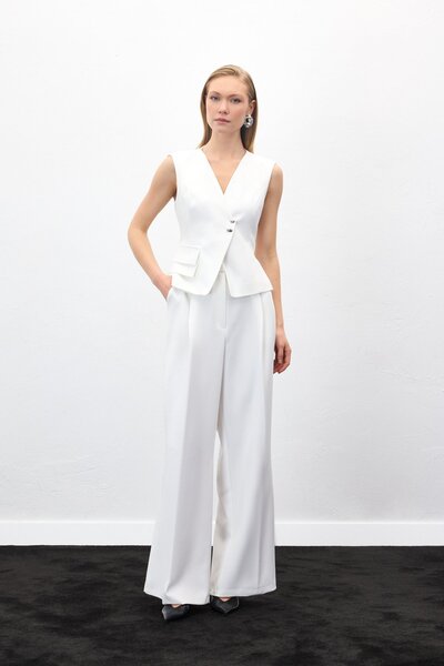 Sateen Sofia Palazzo Pants - Ecru