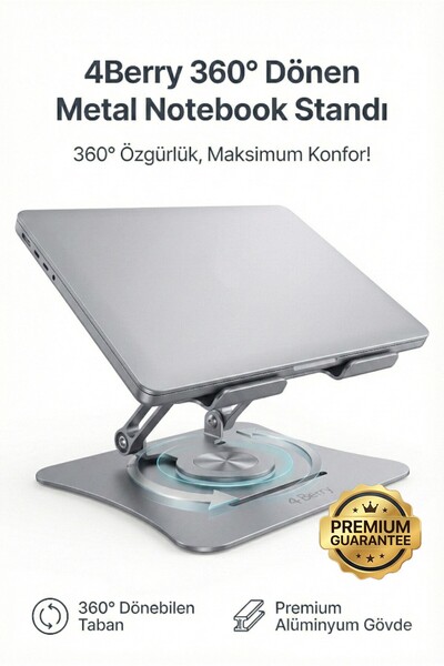 4 Berry G68g Gri Notebook Standı – Metal, 360° Döner, Yükseklik & Açı Ayarlı ...