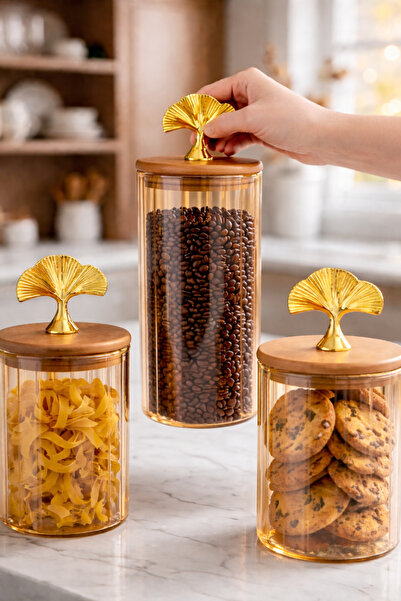 Vivien Home Bambu Kapaklı Vakumlu Borosilikat 3'lü Set Cam