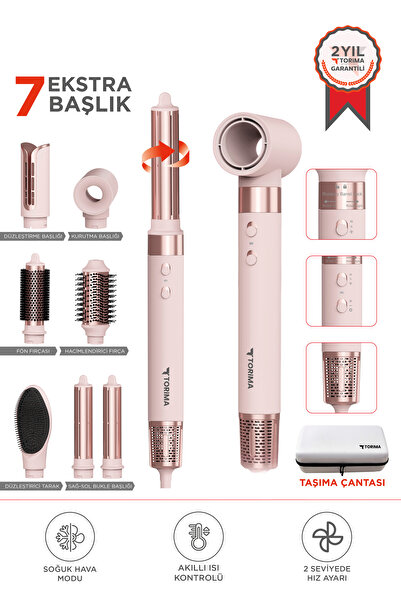 Torima THD-01 Pembe 7 In 1 Hava Üflemeli Saç Şekillendirici Compact Saç Kurut...