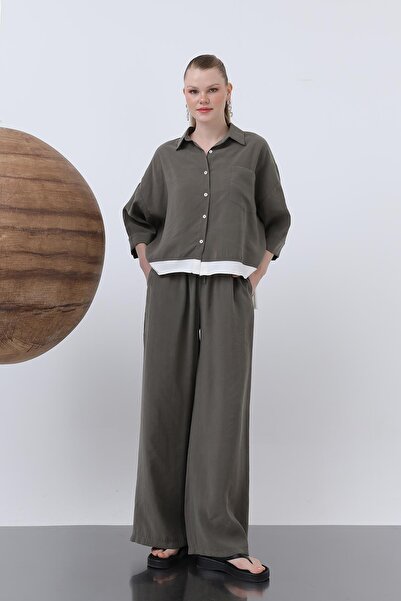 Soul Kadın Arkası Baskılı Gömlek - 32205GML - KHAKI