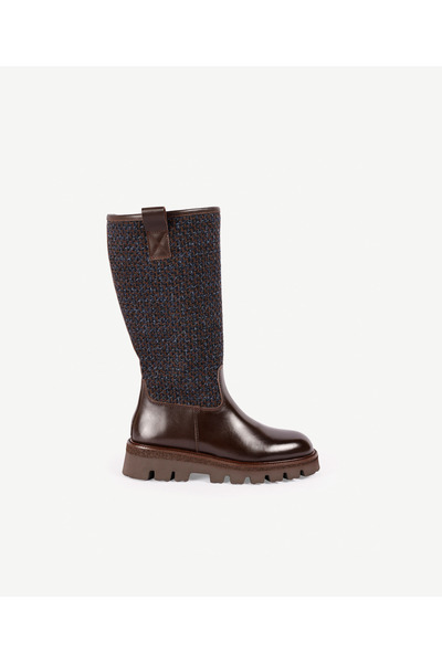Yargıcı Kumaş Detaylı Deri Uzun Bot