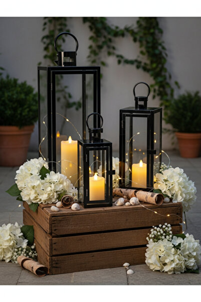 Living طقم فوانيس رمضان، 3 قطع، باللون الأسود