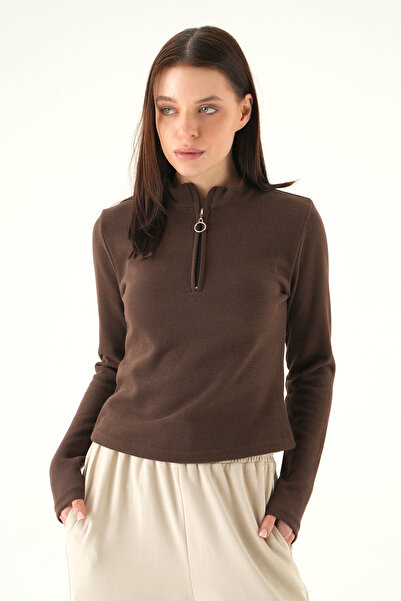 Rays 3069A Zippered Long Sleeve Sweater Brown