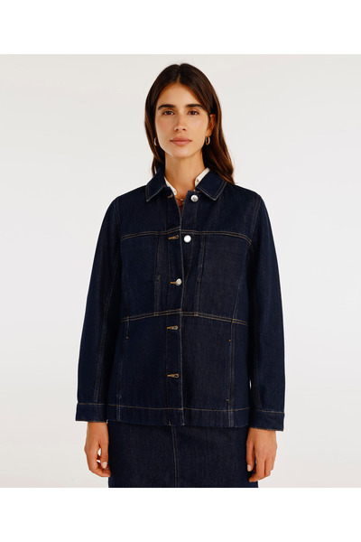 Yargıcı Dikiş Detaylı Denim Ceket