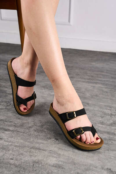 İmerShoes Μονές σαγιονάρες Γυναικείες μαύρες παντόφλες Άνετη ορθοπεδική σόλα ...