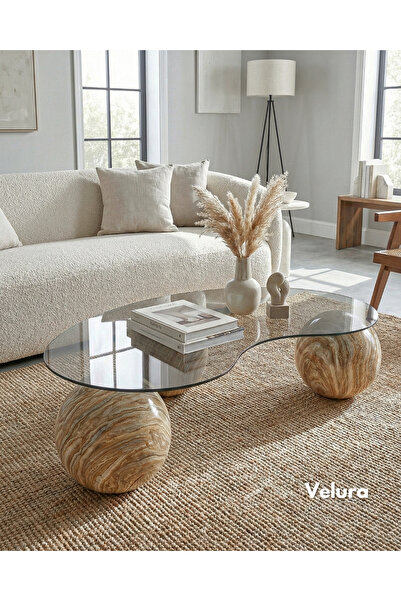Velura Home & Living Bohem Top Sehpa & Fasülye Füme Cam Küre Orta Sehpa - Tra...