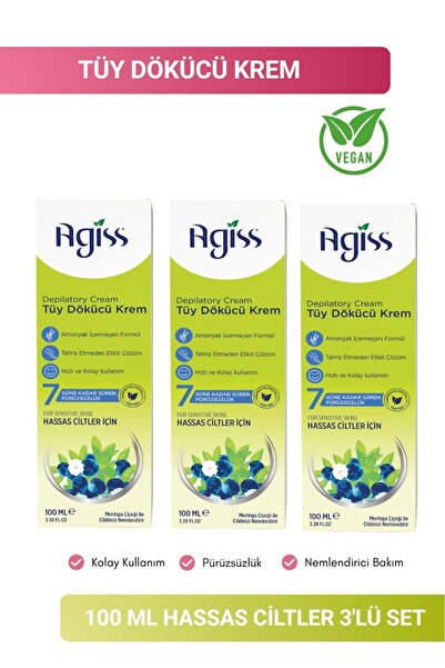AGISS Tüy Dökücü Krem 100 ml Hassas Ciltler 3'lü set