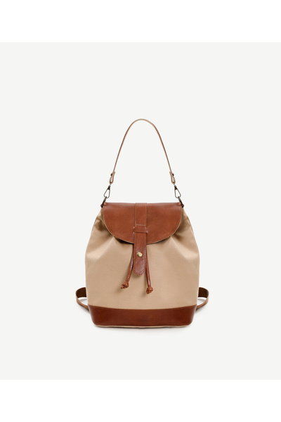 Yargıcı Leather Garnished Canvas Backpack with Cover Detail