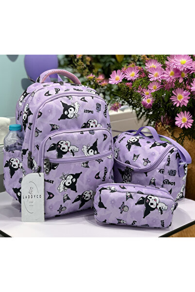 LaddyCo طقم حقيبة ظهر للمدرسة الابتدائية باللون الأرجواني للفتيات - 350