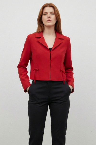 happinice Women's Red Short Blazer Jacket with Tie Detail