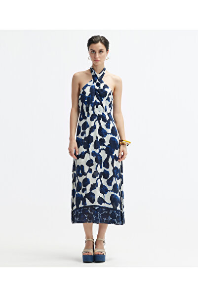 Yargıcı Boyundan Bağlamalı Sırtı Açık Uzun Elbise