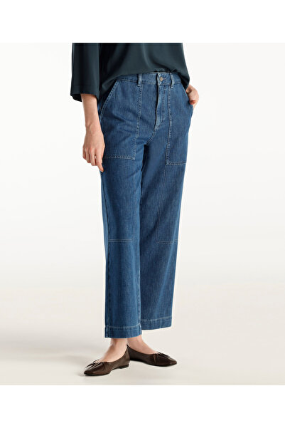 Yargıcı Wide Straight Cut High Waist Denim Trousers with Stitching Detail