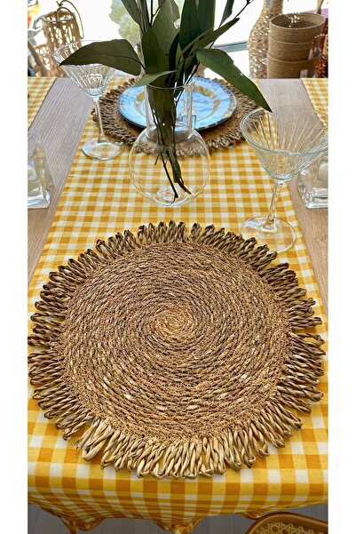 Decamor home 6 Adet Fırfırlı Yuvarlak Hasır Supla Hasır Amerikan Servis