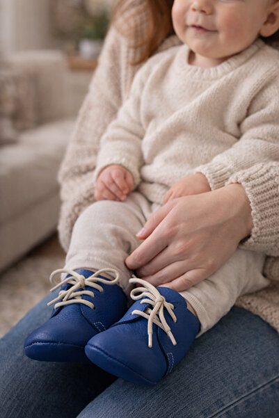 Torun Kids Hakiki Deri Sax Mavi Bebek Makosen Patik İlk Adım Bebek Patik