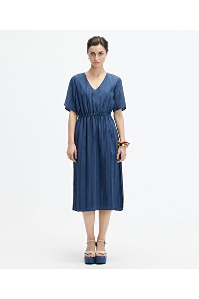 Yargıcı V-Neck Short Sleeve Midi Dress