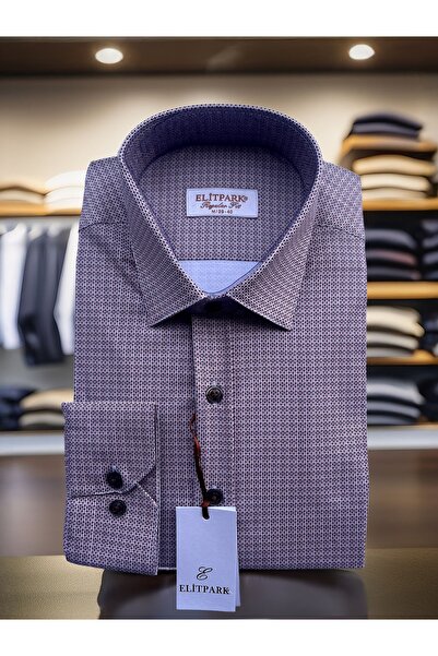 elitpark Desenli Açık Kiremit Pamuklu Erkek Gömlek