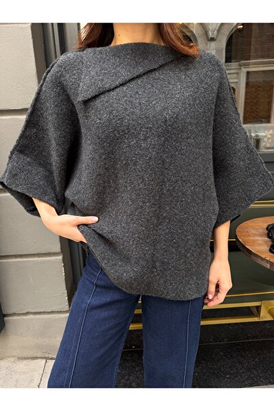 TOFİX textile Women's Oversize Relaxed Fit Boat Neck Short Sleeve Knitwear Bl...