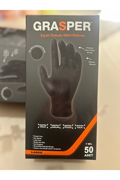 MANAVGAT OTO MARKET Grasper Siyah Nitril Eldiven – Pudrasız, Latekssiz, Tek K...