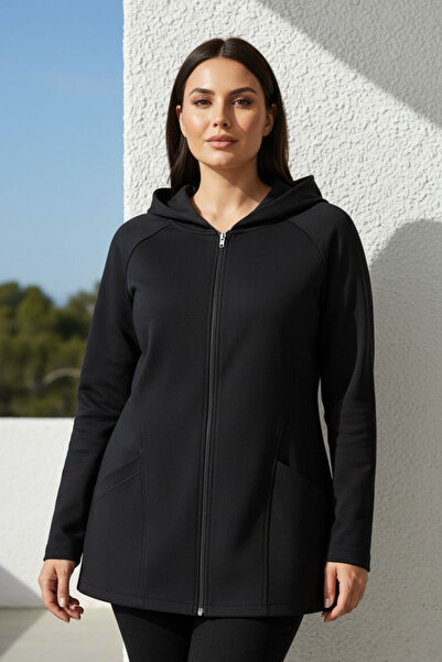 Curly Black Modal Fabric Cuffed Sweatshirt