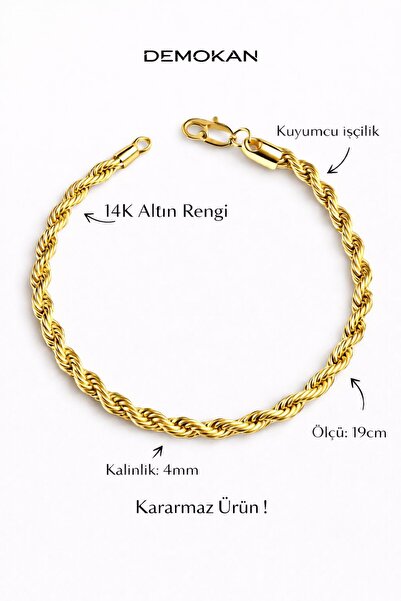 DEMOKAN Kadın Bileklik Kararmaz 14k Altın Renk Vip Seri İthal Burma Bileklik