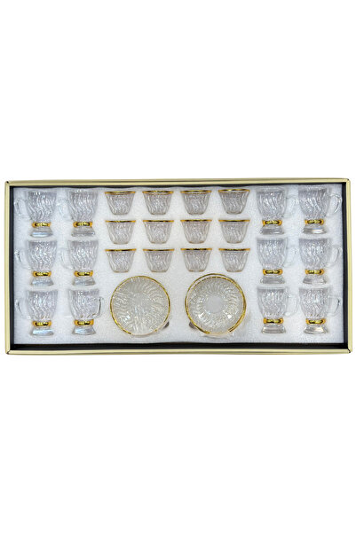 ALQANNAS Crystal tea glasses + coffee cups set, 36 pieces, gold trim