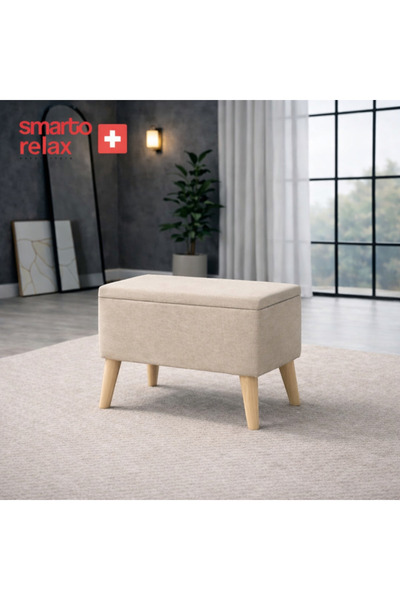 Smarto relax Sandıklı Babyface Puf | Ahşap Ayaklı Depolama Pufu (60x40x45) –