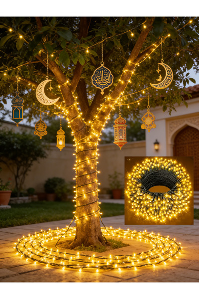 Yoawllty زينة رمضان، أضواء رمضان، سلسلة أضواء ستائر رمضانية بطول 49 قدمًا و15...