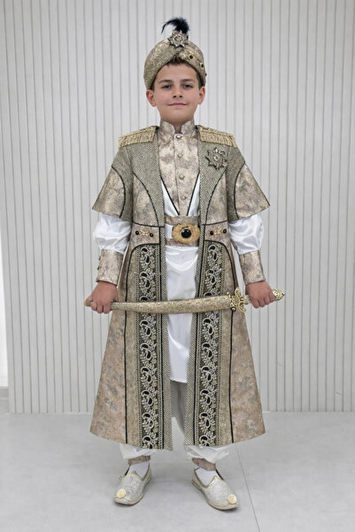 Rüyam Çocuk GiyimGold Nakışlı Apoletleri Taşlı Kaftan Sünnet Kıyafeti