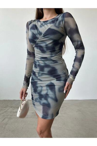 Ecenin Favorileri Mini Tül Batik Yazlık Kadın Elbise