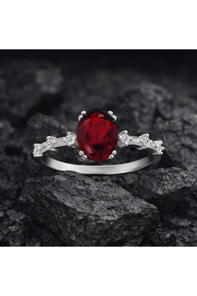 Silveranka 925 Ayar Gümüş Yüzük Oval Yakut Kırmızısı Vintage Yüzük