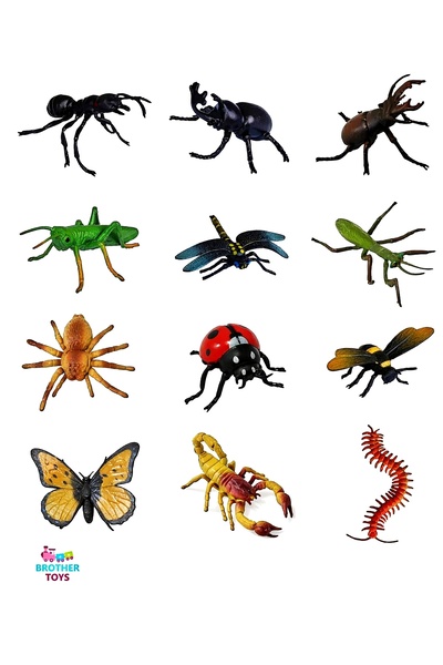 Brother Toys Özel 12'li Mini Böcek Seti Uğurböceği, Kelebek, Akrep, Arı, Örüm...