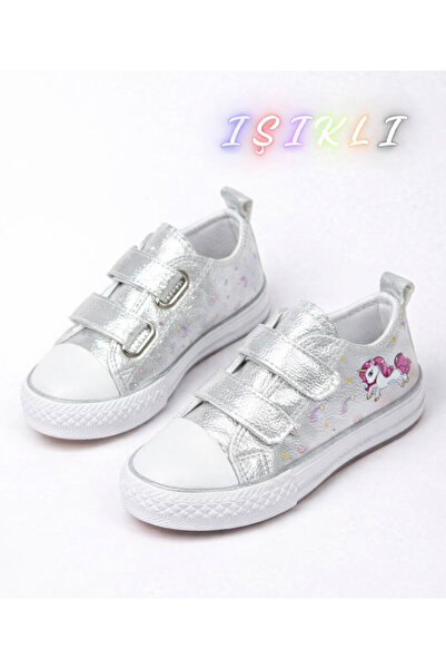 Papuccum Ortopedi Детски спортни обувки за момичета със сребрист еднорог и ан...