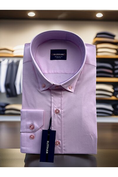 elitpark Açık Pembe Düz Renk %100 Pamuk Erkek Gömlek