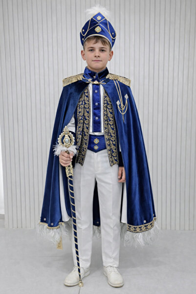 Rüyam Çocuk Giyim Lacivert Apoletleri Nakışlı Sarkaç Taşlı Kadife Pelerin Sün...