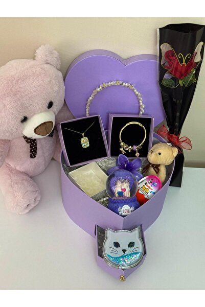 YUELL Sevgiliye Özel Ayıcıklı Mor Hediye Seti Çelik Set Love Konsept Hediyeli...