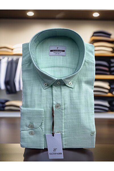 elitpark Fıstık Yeşili %100 Pamuk Erkek Gömlek