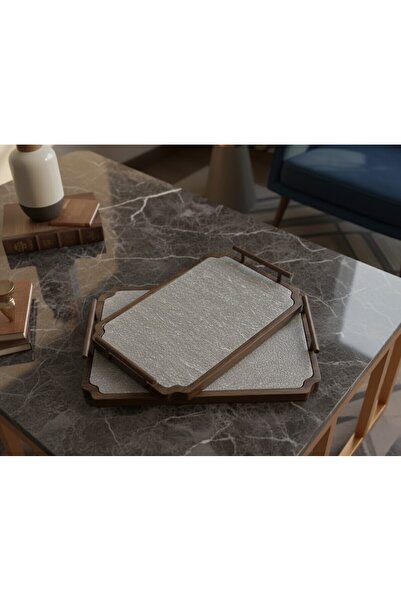 Generic طقم صواني 2 خشبي على رخامي بتصميم جديد