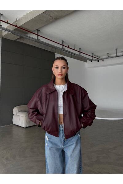 VESS MODA Jachetă de damă din piele de calitate premium, cu talie elastică, n...