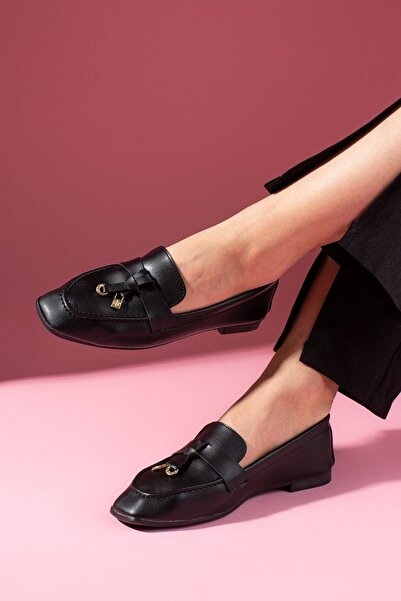 FUGA MODA Balerini Viona din piele neagră cu accesorii tip mini-fundiță