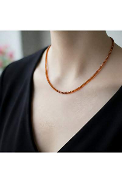 Lithora Jewellery Doğal Karnelyan Akik Taşlı 45 cm Gümüş Kolye