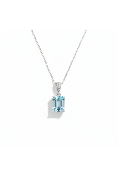 Lithora Jewellery Doğal Mavi Topaz Taşlı Gümüş Kolye
