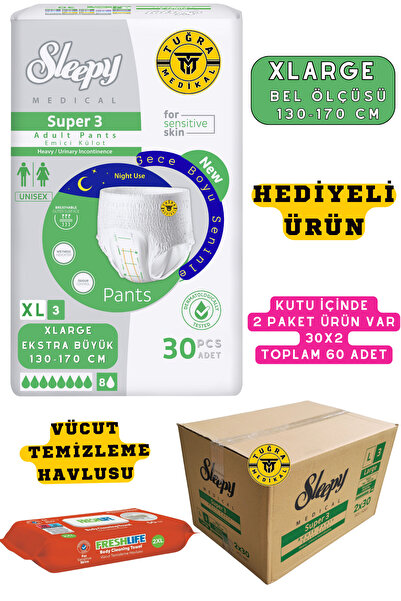 WibteX Yetişkin Unısex Süper 3 Emici Gece Külodu | XLarge (XL) 60 Adet (HEDİY...